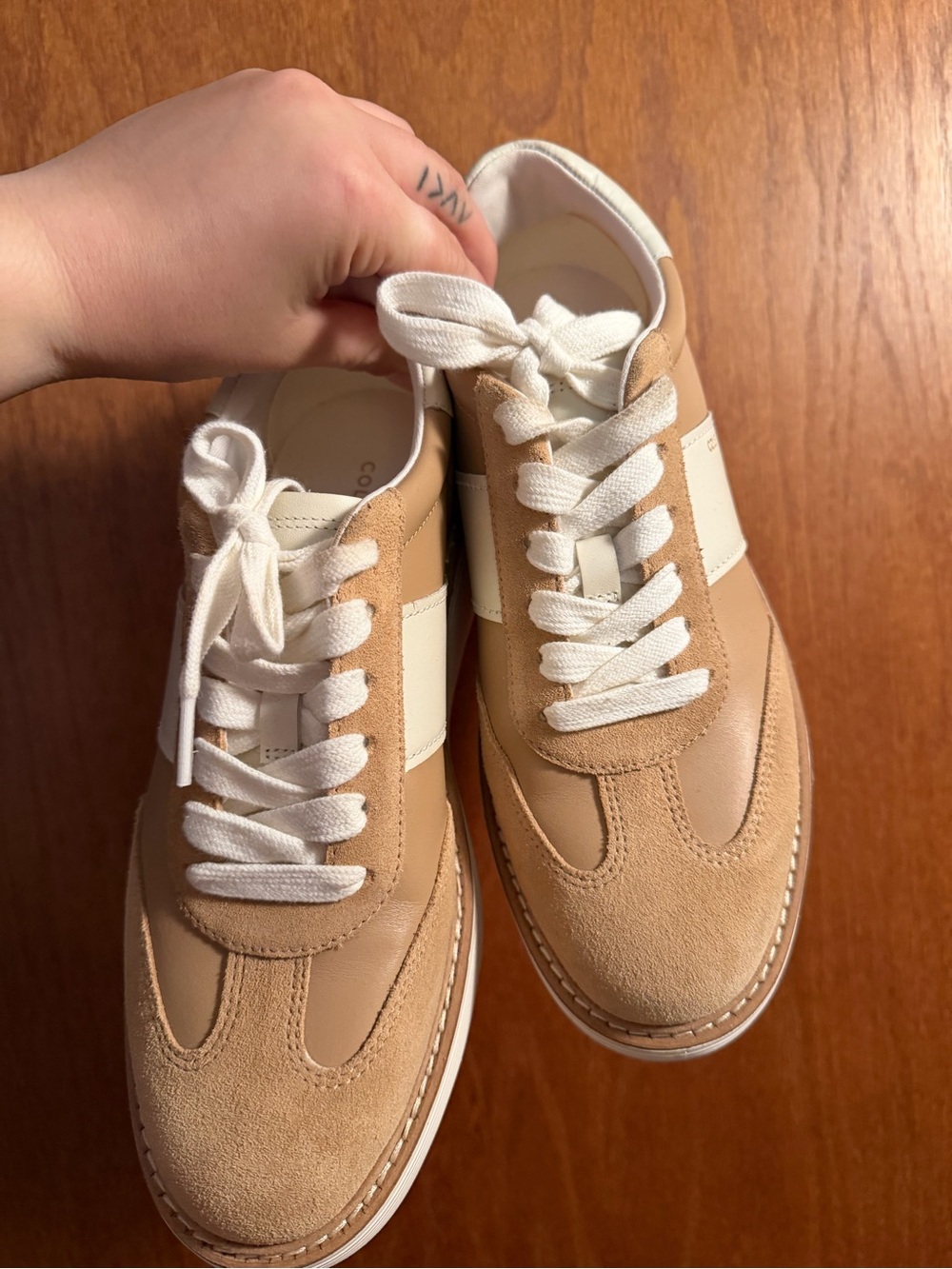 Cole Haan Tan & White Suede Leather Women's Sneakers